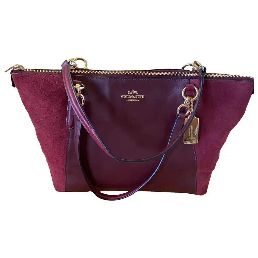 Coach Designer Ava Tote Burgundy Suede Leather handbag Purse Bag